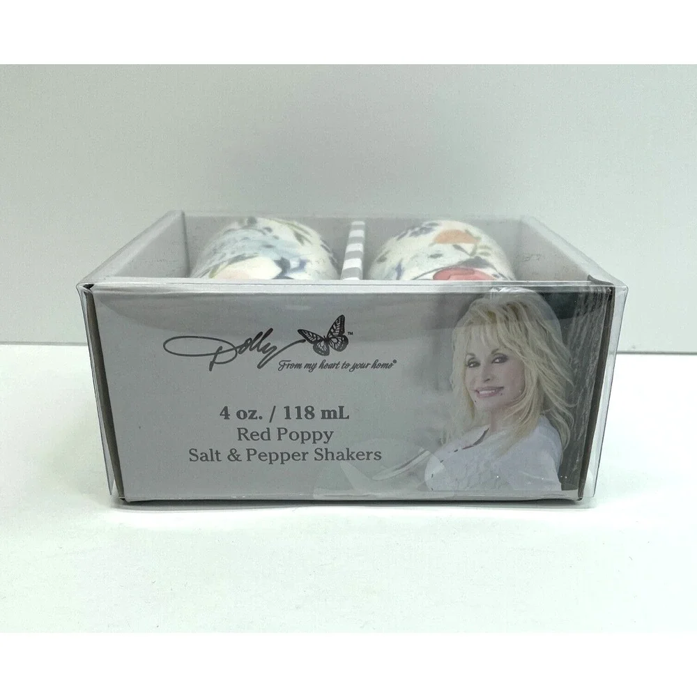 Tabletops Unlimited Dolly Parton Red Poppy Salt and Pepper Shakers Stoneware